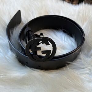 Gucci Black Leather Belt with Interlocking G Buckle Size 90
